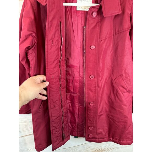 London Fog Red Full Zip & Button Up Coat With Plaid Scarf Size 6 - Picture 2 of 8